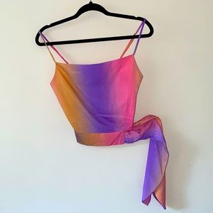 Pastel spaghetti strap top with tied waist